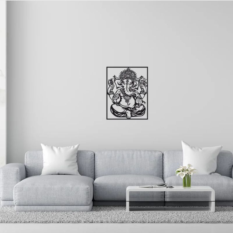 Sacred Ganesha Wall Art – 3mm Black Acrylic with Elegant Border