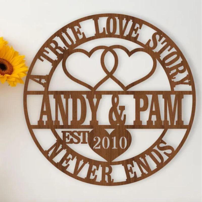 Personalized Anniversary Couples Name Sign – Custom Wooden Wall Decor, 25cm
