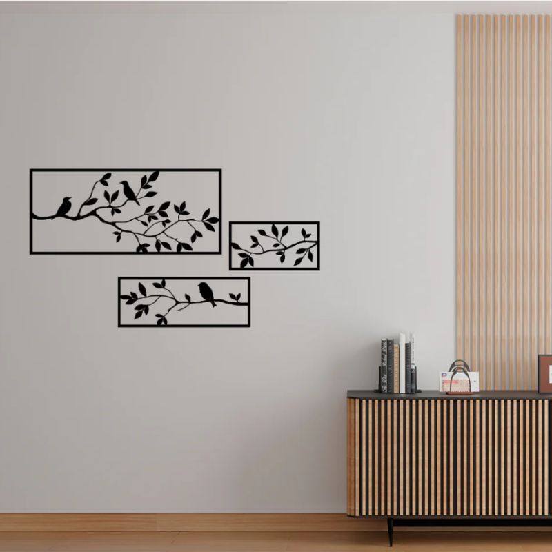Elegant Tree 3mm Black Acrylic Wall Art – 3 Branches, 3 Panels – Nature-Inspired Silhouette Set