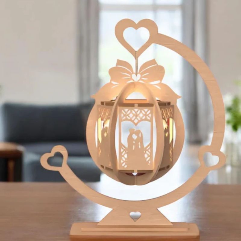 Romantic Lantern 3D Valentine's Day Glow Light – Laser Cut Tealight Candle Holder, Table Lamp, Night Light