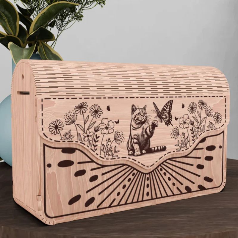Elegant Wooden Purse with Floral Pattern – Custom Laser Engraved