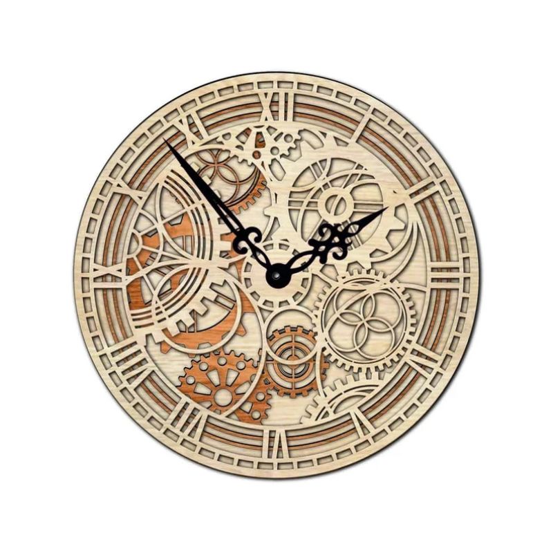 Laser-Cut Wooden Steampunk Wall Clock