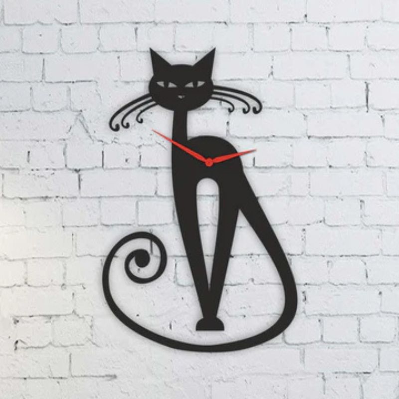 Elegant Black Acrylic Cat Wall Clock – Modern Feline Decor