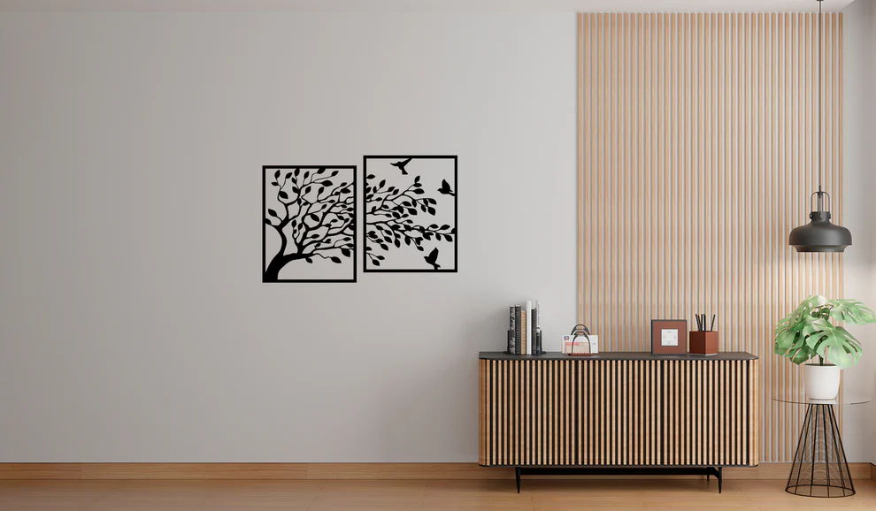 Elegant Tree 3mm Black Acrylic Wall Art – 2 Trees, 2 Panels – Nature-Inspired Silhouette